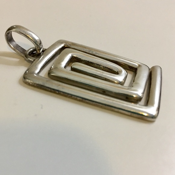 Vintage Sterling Silver Rectangle Pendant - Picture 2 of 4